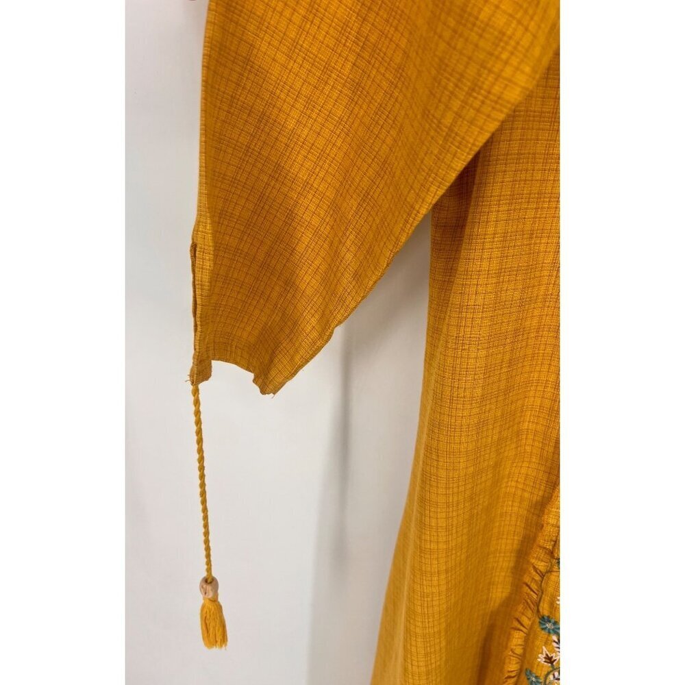 Unbranded Longline Topper Cardigan House Coat Size 40 Yellow Embroidered Border - Picture 4 of 6